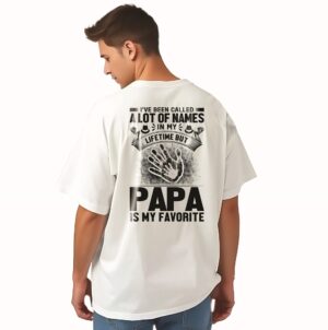 Papa Is My Favorite Handprint Design White Oversized T shirt By Digi Cloth®