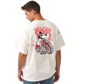 Unisex Oversized Tee – White Best Doggy Rider Print Terry Cotton By Digi Cloth®